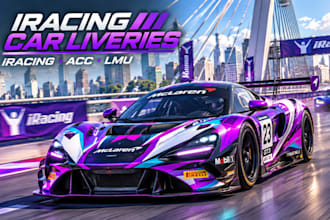 design custom iracing acc, assetto corsa, lmu, fivem car wraps livery