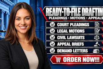 draft ready to file pleading, motions, lawsuits, petition, appeal brief, letter