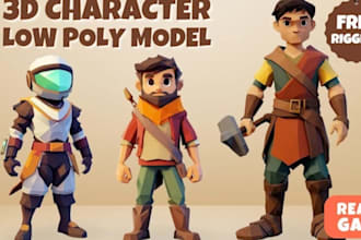 do 3d game character, 3d character modeling, 3d sculpting and low poly 3d model