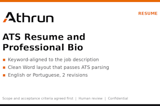 write an ats friendly resume and professional bio in english or portuguese