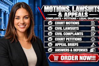 draft your court motions, lawsuits, complaints, petitions, and appeals