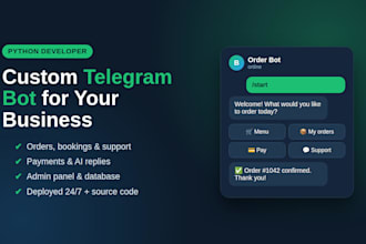 create a custom telegram bot in python with payments and admin panel