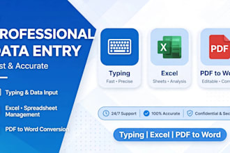 do data entry, typing, excelwork, pdf to word, copy paste