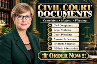 draft complaints, motions, pleadings and court documents as a paralegal lawyer