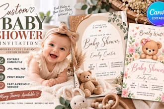 design canva editable baby shower invitation  printable invite template design