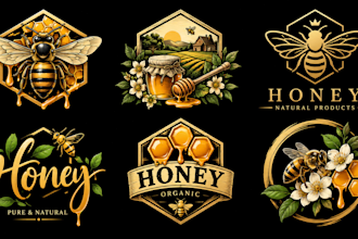 design a professional , honey, bee, hexagon, organic, or natural honeycomb logo