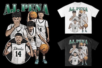 design a custom bootleg graphic tee, rap tee, or vintage sports shirt