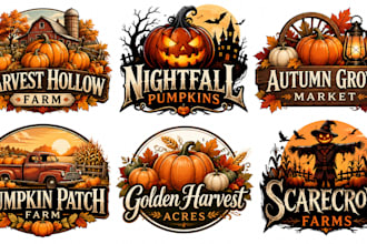 design a professional halloween, autumn, farm, harvest, or seasonal pumpkin logo