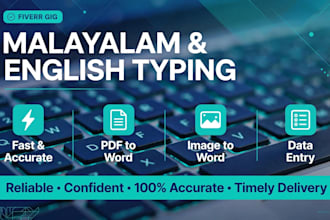 do malayalam typing, english typing, data entry and PDF to word conversion