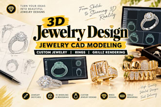 3d jewelry design, jewelry cad modeling, custom jewelry, rings, grillz rendering