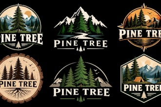 design a professional forest, nature, outdoor, camping, mountain  pine tree logo