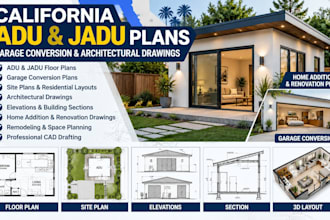 license california adu jadu plans, garage conversion and architectural drawings