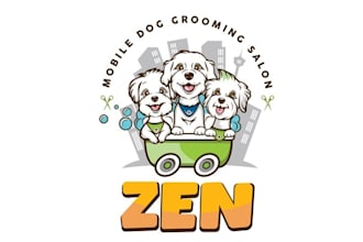 make cool and vibrant logo of a mobile dog grooming