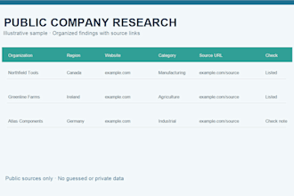 research and organize public company data with source links