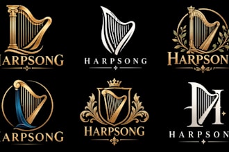design a professional music, orchestra, classical, or elegant musical harp logo
