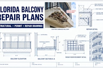 design florida balcony repair structural plans,  permit drawings