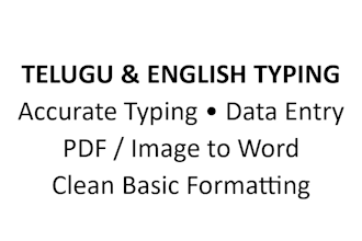 do telugu and english typing and data entry