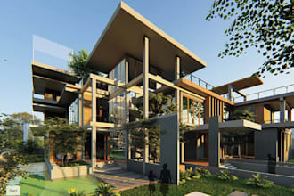 render modern 3d apartment in gulshan style with  space planning, rooftop garden