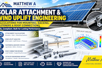 calculate solar panel attachments, mounting, racking and wind uplift