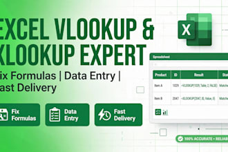 do vlookup, xlookup, data entry and excel formulas