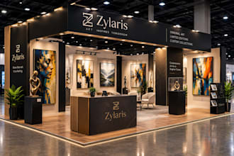 design art gallery booth, exhibition stand and gallery display kiosk