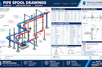 create texas georgia isometric pipe spool drawings, plumbing and fabrication bom