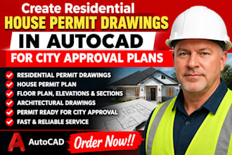 create residential house permit drawings in autocad for city approval plans