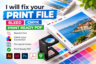 fix your print file, bleed, cmyk and prepare print ready PDF