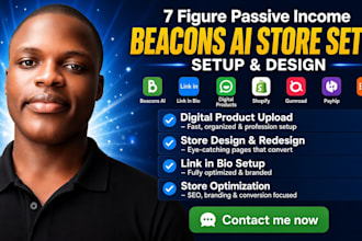set up beacons ai store, link in bio, digital products and store design