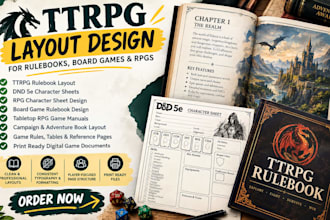ttrpg layout design board game rulebook dnd 5e and rpg character sheets