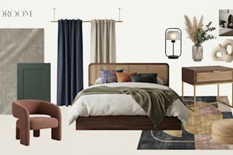 do mood board interior design, ffe and 3d furniture sourcing with shopping list