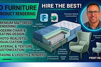 do 3d furniture rendering, mattress, chair that matches your products