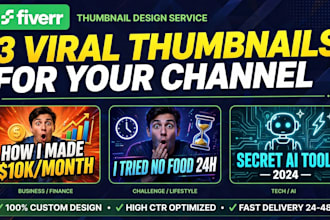design 3 viral eye catching youtube thumbnails