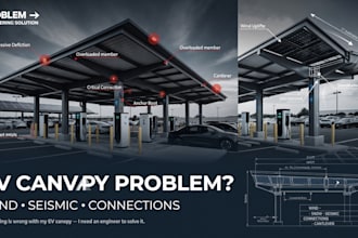 solve ev canopy wind, snow, seismic, connections and complex structural problems