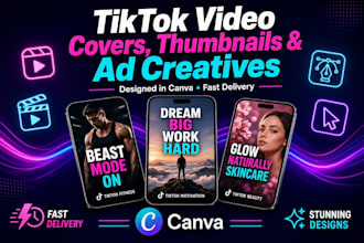 tiktok video covers, thumbnails, and ad creatives in canva