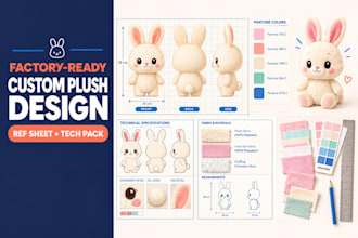 design a professional plush toy reference sheet for manufacturing
