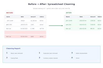 clean and standardize your messy excel or CSV data