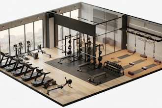 design a modern gym, fitness center and workout space