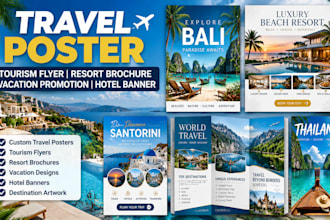 do travel poster, tourism flyer resort brochure vacation promotion, hotel banner