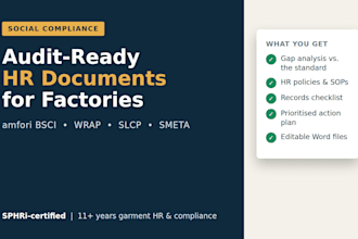 prepare HR compliance documents for bsci, wrap, slcp social audits