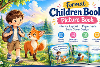 format children book picture book interior layout paperback book cover design