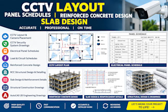 design cctv layout, panel schedules, reinforced concrete design, in slab design