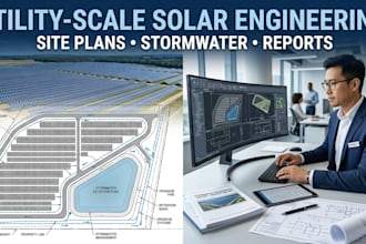 design utility scale solar site plans, stormwater drainage reports