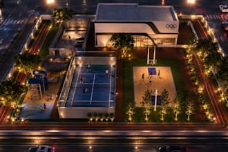 3d sport facility,padel court,gaming arena,basket ball field,tennis turf render