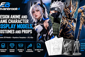 design anime and game character cosplay models, costumes and props