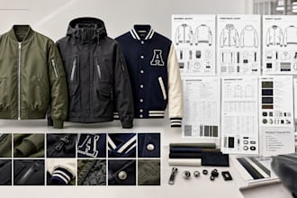 create bomber jacket, streetwear, custom varsity  tech pack for manufacturing
