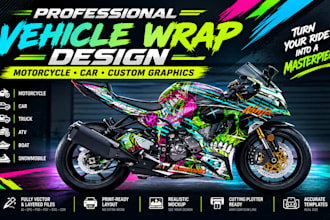 create a motorcycle wrap design and a car wrap design