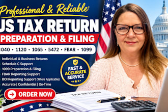 prepare and file US tax returns 1040 1120 1065 5472 and fbar