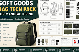 create a professional soft goods bag tech pack for manufacturing