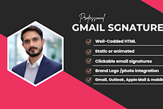 design clickable gmail signature, editable HTML for business email